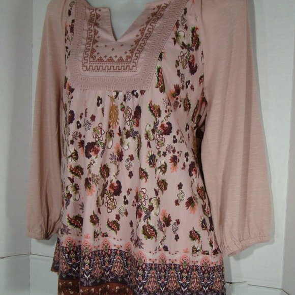 VINTAGE AMERICA Embroidered Pink & Plum Floral Peasant Top Women's Medium - Picture 4 of 14